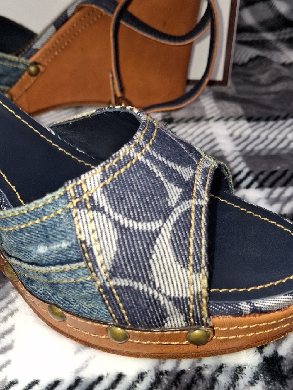 Vintage Coach Denim Patch Espadrille Wedges - Brown/Blue - Picture 10 of 17